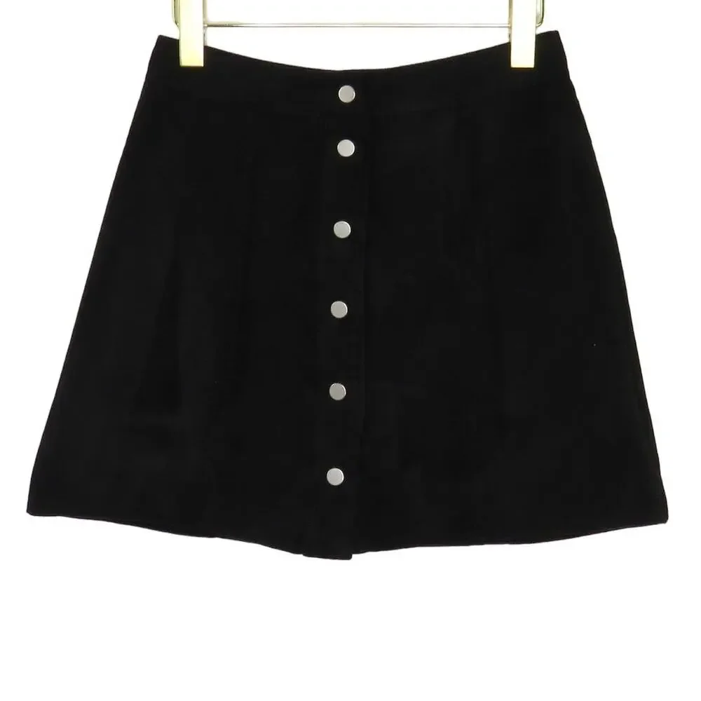 H&M Black Button Up A-Line Mini Skirt Skater Skirt Cute Size 4